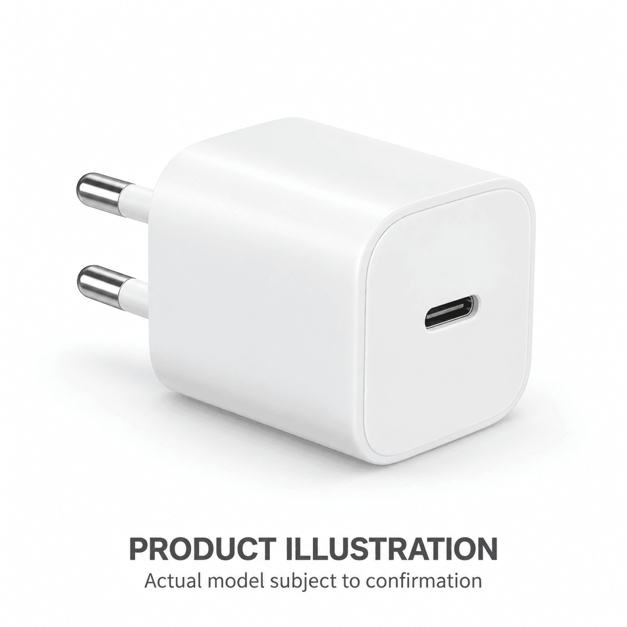AI-generated USB-C wall charger product illustration; actual model subject to sample confirmation
